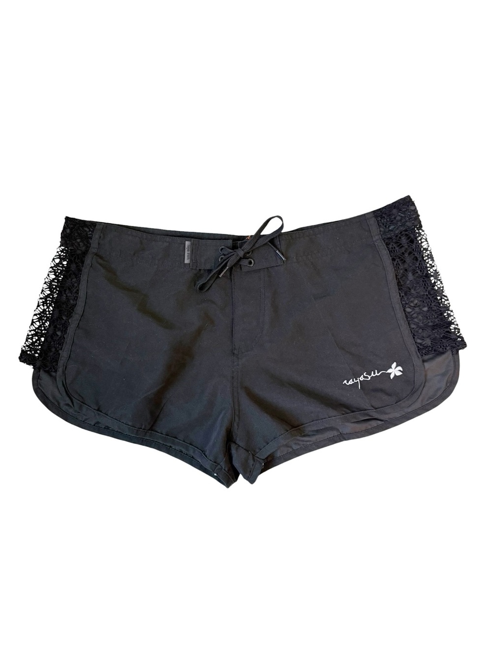Raya Sun Lace-Trim Summer Board Shorts Black Size XL